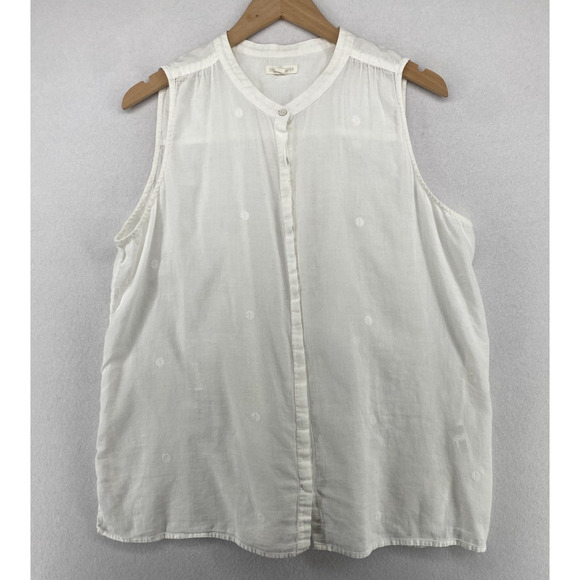 EILEEN FISHER Top XL Sleeveless Organic Cotton Filcoupe Gauze Button Down White - Picture 1 of 14